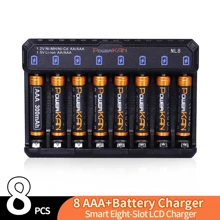 powerKAN Set (Batterie + Ladegerät), PowerKAN 1,2V Ni-MH wiederaufladbare AA & AAA Batterie + NL8 Ladegerät zum wiederaufladenden Entladen, hochwertiges AA 800mAh x8 Stücke & AAA 300mAh x8 Stücke Kombination, USB Schnellladung AA AAA Batterie Ladegerät