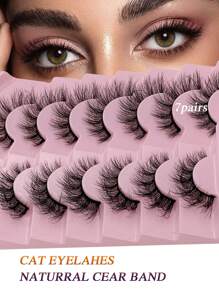 7pcs/Pack D-Shaped Curly, Fluffy, Thick, Natural, Soft, Lightweight, Reusable Fake Eyelashes For Makeup
