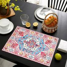 1 pieza/4 piezas/6 piezas Manteles individuales y manteles de lino estampado, decoración del hogar apta para comedor, fiesta, restaurante, hogar, multifuncional, de moda, primavera/verano