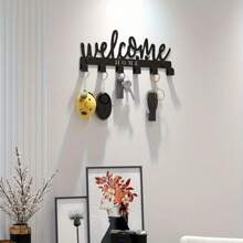 Wall Mounted Key Hook Rack In Modern Fashion Style With Powder-Coated Finish, Sleek Metal Keychain Holder For Entryway, Hallway, Bedroom Or Office, Easy Installation With Included Hardware, Sturdy Wall Decor And Practical Organization Solution For Coats, Bags, Keys, And Small Accessories Versatile Space-Saving Rust-Resistant Scratch-Resistant Minimalist Clean Lines Indoor Use Gallery-Ready Decorative Accessory Solution For Entryway And Living Areas - Black - View 7