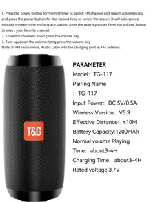 T&G TG117 Outdoor Speaker Portable Wireless Column Loudspeaker Box Support TF Card FM Radio Aux Input Black