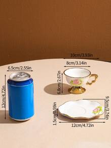 1 套陶瓷咖啡杯和碟，适用于家庭、厨房、餐厅、客厅，用于盛放茶、咖啡、牛奶、果汁，适用于户外、婚礼、派对、礼物、生日