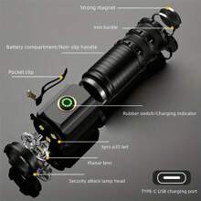 1pc Mini Portable Multifunctional Hat Clip Flashlight With 3 Modes, Bright Light, Magnetic Absorption, Hammer For Self-Defense, Aluminum Alloy Material, Suitable For Outdoor Adventures, Car Emergency Use