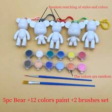 Set de manualidades de creación DIY que incluye un llavero con diseño de oso fluido estilo graffiti, conejo de orejas largas y pequeña decoración de alien, con base blanca para pintar a mano (Incluye: 3 colores u 12 colores de pinturas acrílicas y pinceles) (Colores de accesorios al azar), Vuelta al colegio