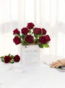 10 PEZZI Mazzo di rose artificiali autunnali, decorazione per San Valentino, decorazione per matrimonio, fiore da tenere in mano per spose, fiore da polso, materiale per decorazione di casa, sala da pranzo, camera da letto, vaso, materiale per DIY, torte di compleanno, regali di San Valentino e Capodanno, accessori per servizi fotografici