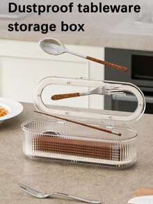 1pc Luxury Cutlery Storage Box, Made Of Plastic, Suitable For Storing Cutlery Such As Knives, Forks, Spoons, Chopsticks In Kitchen, Dust And Water Resistant Pad