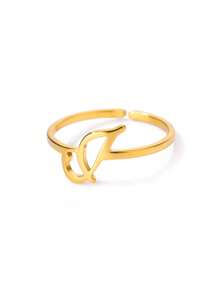 1 pieza Anillo abierto con letra, unisex, chapado en oro de 18K, diseño elegante, adecuado para bodas, Día de la Madre y otras ocasiones - amarillo dorado-2 - Ver 25
