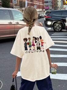 Tween 女童休闲趣味印花圆领短袖 T 恤，夏季上衣 - 杏色 - 查看 8