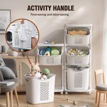 3 Tier Laundry Basket Washing Hamper Bathroom Rolling Cart Organizer Shelf Clothes Storage Bin With 4 Wheels The Best Gift/Present For Family&Friends Happy Christmaslaundry Hamper,Washing Basketbathroom Organizer,Basket,Storage Basket,Foldable Laundry Basket - White Three-layer - View 9