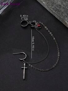 1pc Gothic Style Cross & Spider Metal Pendant With Red Glass Decor, Fashion Charm Earrings - Spider Cross Ear Hook - View 2