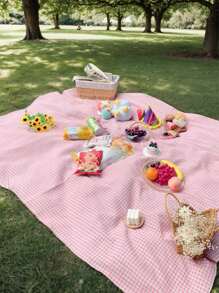 1 件格子印花野餐垫，清新格子图案，便携户外露营野餐毯，适合家庭聚会、海滩、草坪露营、郊游、野餐