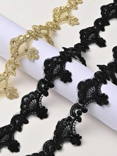 New Multi-Color Lace Embroidery Floral Trim Net Fabric With Handmade Beaded Sequin Decor, DIY Clothing/Wedding Dress Accessory Material, Length: 91.4cm, Width: 5.5cm