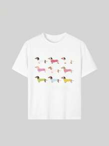 Tween Girls' Casual Graphic Print Crew Neck Short Sleeve T-Shirt Top, Summer - White - View 3