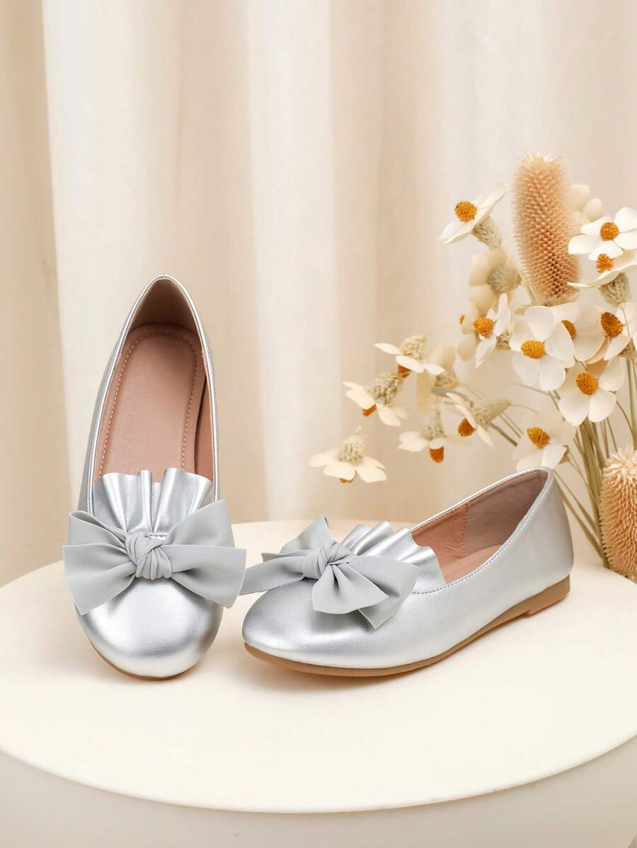 Zapatos planos con estilo de princesa, cómodos y a la moda para niños y estudiantes para uso diario - Plateado - Ver 1