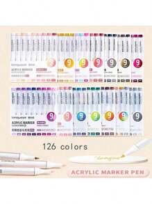 9 色/套丙烯酸涂料软头记号笔，鲜艳的记号笔，不透明，可堆叠，适用于岩石、陶瓷、木材、帆布、塑料、玻璃、石头、书法、绘画、DIY 美术用品，可用于创意项目 - 彩色 - 查看 11