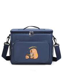 1pc Large Capacity Lunch Bag, Cartoon Capybara Printed Insulated Lunch Box Bag, Waterproof Thick Aluminum Foil Lunch Tote Bag, Suitable For Back To School, College, Study Supplies, Kitchen Storage And Accessories