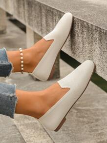 女士透气防滑平底芭蕾舞鞋，户外时尚拼布方头乐福鞋