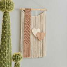 1 Pieza Colgante de Pared de Macramé, Decoración de Pared Estilo Bohemio, Tapiz Tejido a Mano con Flecos, Formas de Corazón y Hoja, Adecuado para Sala de Estar, Dormitorio, Oficina