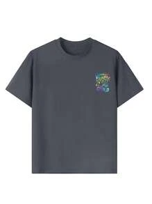 Tween Girl Casual Funny Print Crew Neck Short Sleeve T-Shirt, Summer - Dark Grey - View 2