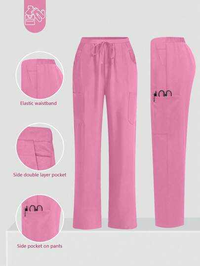 cimmuovere Plus Size Women Casual/Work Six Pockets Elastic Waist Loose Pants, Suitable For Nurses, Dentists, Veterinary Clinics, Laboratories