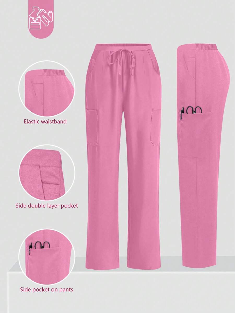 cimmuovere 大码女式休闲/工作六口袋松紧腰宽松裤，适合护士、牙医、兽医诊所、实验室等场所穿着。
