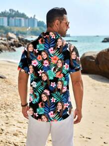 Customized Hawaiian Shirts With Personalized Designs Of People, Children, Pets, Cartoons, And Festive Themes, Suitable For Men,Chic Autumn,Street Casual Chic - Multicolor - View 2