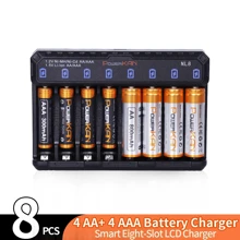 powerKAN Set (Batterie + Ladegerät), PowerKAN 1,2V Ni-MH wiederaufladbare AA & AAA Batterie + NL8 Ladegerät zum wiederaufladenden Entladen, hochwertiges AA 800mAh x8 Stücke & AAA 300mAh x8 Stücke Kombination, USB Schnellladung AA AAA Batterie Ladegerät