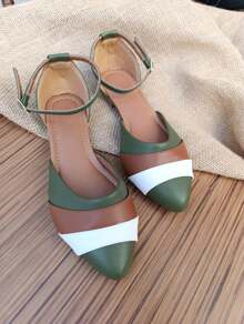 KIT 2 Pairs Salome Sandals Pointed Toe Flats Comfortable Elegant Casual Women's Black White Caramel Jeans Foreign Fashion Promotion - 軍綠色 - 查看 9