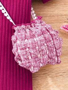 Vestido casual de punto de unicolor de manga corta con textura para niñas [Incluye bolso]
