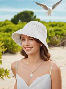 Chapéu de Balde de Palha Dobrável Feminino | Chapéu de Sol de Praia | Chapéu de Viagem Boêmio Trançado à Mão UPF50+ para Senhoras - Leve Portátil Vazado Chapéu de Verão (À Prova de Vento / Respirável / Pronto para Férias) Em 6 Cores