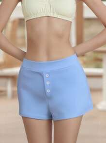 Womens Button Front Lounge Shorts Casual Low Waist Slim Fit Mini Shorts Comfy Stretch Shorts - 藍色 - 查看 2