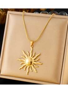 1 件女士 18K 镀金不锈钢太阳形吊坠项链 - 金色 - 查看 1