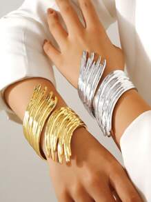 1 pieza Brazalete ancho y liso de oro con forma de ala de estilo vintage elegante para mujer, adecuado para uso diario, fiesta, festival, vacaciones románticas, citas, fotos callejeras, regalo para amigos, familiares, Día de la Madre