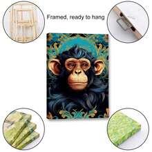 1 Piece Home Wall Decor Framed Canvas Monkey Pattern Canvas Wall Art Paintings For Living Room - Canvas Framed Print Wall Artworks Bedroom Decoration Office Wall Decor