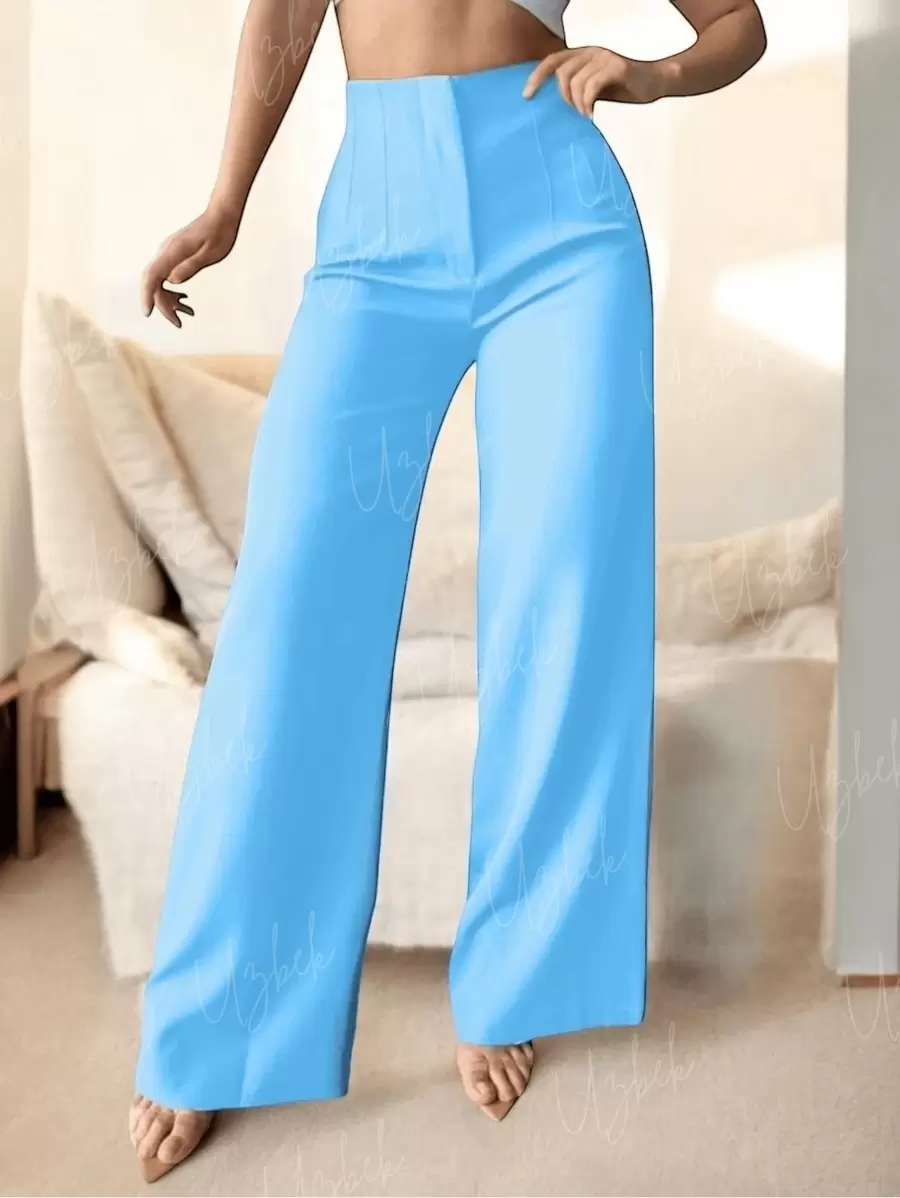 Bell-Bottom Pleated Trousers. - 藍色 - 查看 1