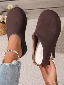 1 Pair French Retro Closed Toe Shoes, Spring/Summer New Soft Sole Casual Versatile Slip-On Sandals, Ugly Cute Slip-On Sandals, Slip-On Shoes With Hidden Insole For Petite Women - Brown - View 1