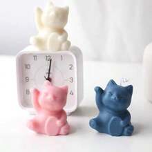 1 件猫形 3D 硅胶模具，用于制作香薰蜡烛、DIY 手工石膏、陶瓷、肥皂、香薰石，适用于家居装饰、节日氛围装饰 - 白色 - 查看 4