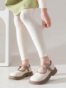 1 Pair Girls' Simple Solid Color Casual Ankle-Length Pants, Spring And Autumn - White - View 7