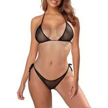 Sheer Bikini See Through Micro Bikinis Extreme Mesh Swimsuit Brazilian See Thru G String Thong Bathing Suit - 17181-2-黑色 - 查看 1