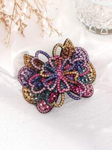 1个时尚优雅的镶钻花朵弹簧发夹，适合日常佩戴、发饰、发夹、发卡、发卡、上学用品、女士度假装扮、派对造型、头部配饰、发卡 - 彩色 - 查看 5