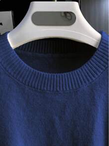 Áo chui đầu dệt kim tay ngắn màu trơn đa năng thường ngày cho nam - Màu xanh lam - Xem 7