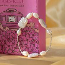 Baroque Pearl Bracelet, 925 Silver Natural Irregularity Pearl Bracelet In Gift Box, Unique Eye-Catching Accessory For Party/Date, Exquisite Pink Gift Box - Perfect Jewelry Gift For Her