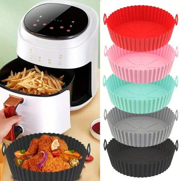 1/5 piezas de Revestimiento de silicona antiadherente para freidora de aire de 4-7 cuartos, Tapete para hornear de 8 pulgadas para freidora de aire, Accesorio reutilizable para horno de freidora de aire, Apto para hoteles, restaurantes, utensilios y vajilla de cocina a granel