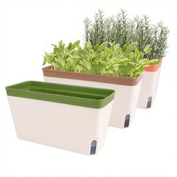 Window Sill Planter Kit: Modern Plastic Herb Garden With Visible Water Level Indicator - Suitable For Indoor Herbs, Vegetables And Succulents