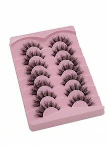 7pcs/Pack D-Shaped Curly, Fluffy, Thick, Natural, Soft, Lightweight, Reusable Fake Eyelashes For Makeup