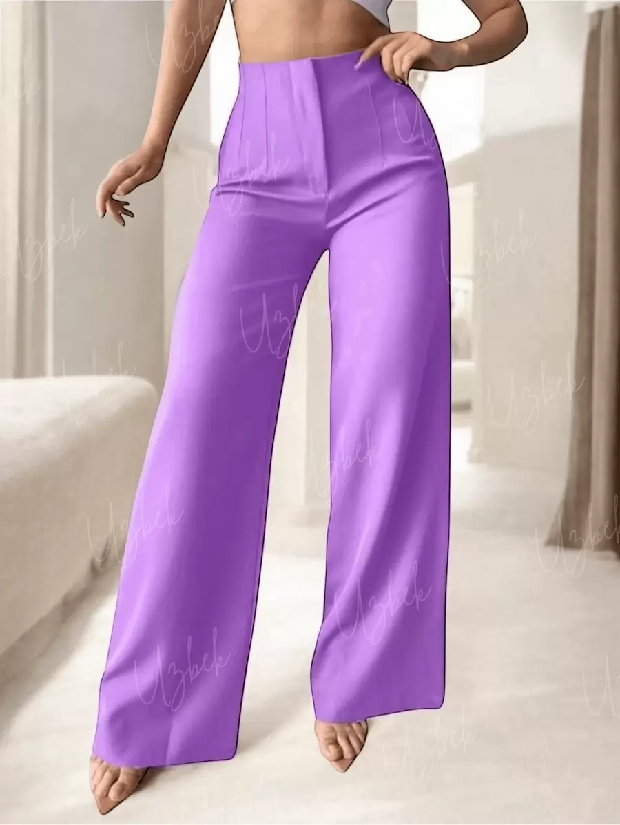 Pantalón de Pinzas Acampanado. Pierna Amplia. Talle Ajustado con Pinzas. - Lila Púrpura - Ver 1