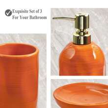 一套精美彩色浴室配件，3件套时尚浴室配件套装，包括金/银色皂液器、漱口杯和皂碟，现代装饰波浪形陶瓷浴室配件套装；3件套浴室配件套装，包括牙刷架、皂液器、牙刷杯和皂碟，礼品之选 - 彩色 - 查看 4
