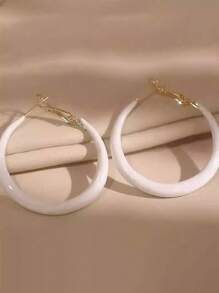 Luxury Vintage Red Enamel Splash Circle Earrings High-End Feel Exaggerated Large Ear Circle Autumn Winter Arrival - White - View 4