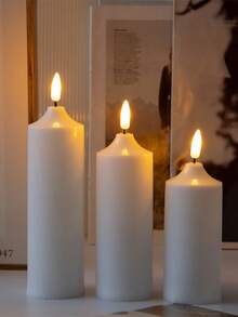 1 Unidade/3 Pacotes Luzes de Vela LED 3D Cintilantes Decoração de Casa de Natal Velas LED de Luz Quente Cilíndricas de Plástico (Sem Bateria) Adequadas para Decorações de Casamento e Festa de Aniversário, Iluminação Decorativa Interna/Externa de Ação de Graças, Lembrancinhas de Casamento, Presentes para Convidados