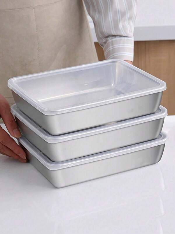 1 pièce / 2 pièces / 3 pièces Ensemble de boîtes de conservation alimentaire en acier inoxydable avec couvercles - Grande capacité, boîtes bento carrées réutilisables pour la préparation de repas et les pique-niques en extérieur, étanche, lavable à la main, organisateur de cuisine multifonctionnel, boîte de rangement pour le réfrigérateur, conservation alimentaire, décoration de cuisine, boîte à lunch, plateau, panier à pique-nique, boîte bento, préparation de repas, récipient à collation, micro-ondes, boîte à légumes, assiette à épices, rangement de cuisine